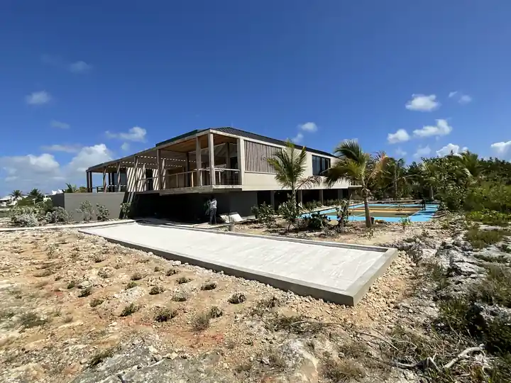 Finished bocce court set into the grounds of a private residence