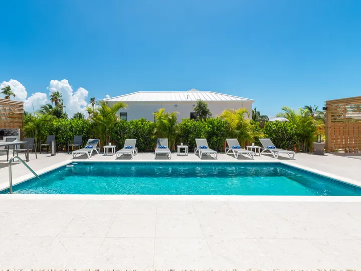 Swimming pool area with exterior tiling and cladding completed