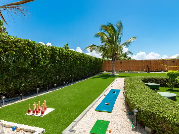 Landscaped grounds around the renovated outdoor spaces